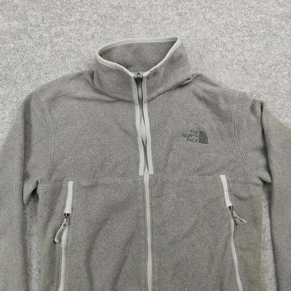 The North Face Jacket Mens Small Gray Fleece Full Zip Stand-Up Collar Pockets